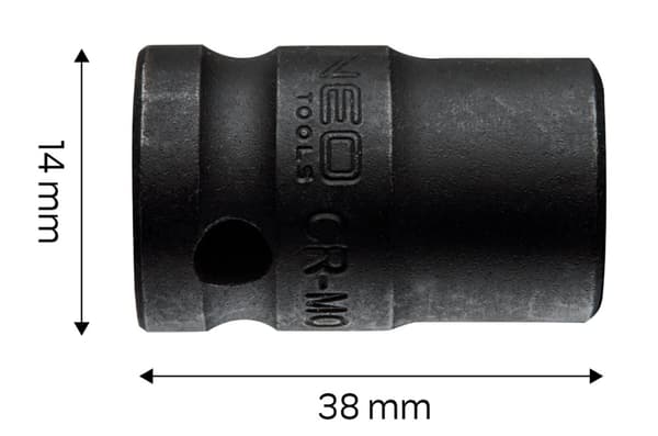 1/2" stødfatning, 14 x 38 mm, Cr-Mo