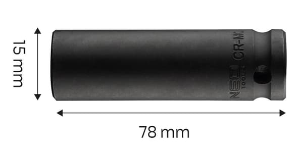 Slagfatning 1/2" lang, 15 x 78 mm, Cr-Mo