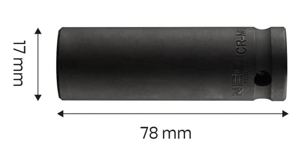 Iskukanta 1/2" pitkä, 17 x 78mm, Cr-Mo
