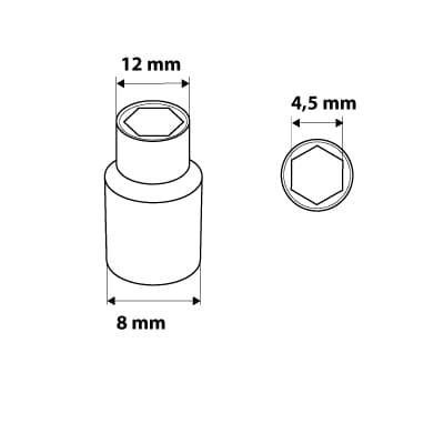 1/4" kuusikulmainen kanta, 4,5 mm