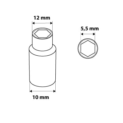 1/4" lang sekskantfatning, 5,5 mm