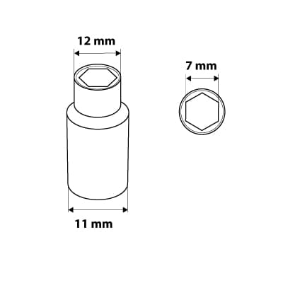 1/4" lång sexkantshylsa, 7 mm