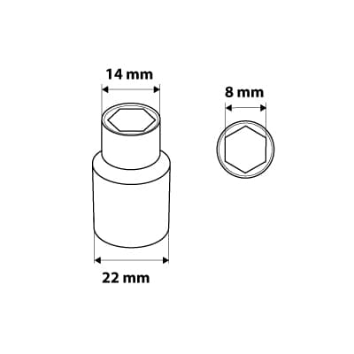 1/2" sekskantfatning, 8 mm