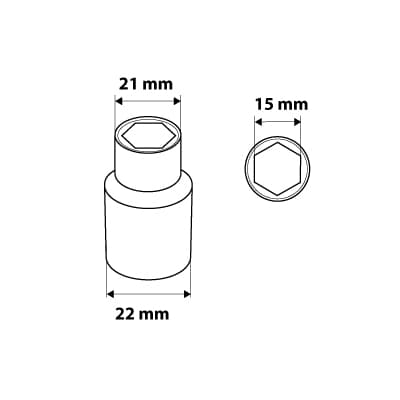 1/2" kuusiokanta, 15 mm