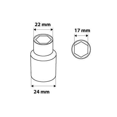 1/2" kuusikulmainen kanta, 17 mm