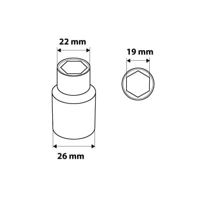 1/2" sekskantfatning, 19 mm