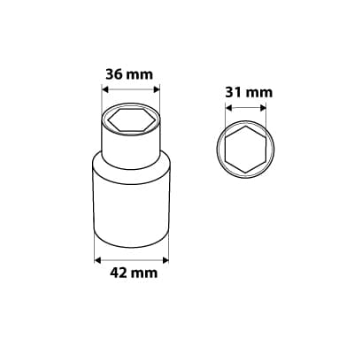 1/2" kuusikulmainen kanta, 31 mm