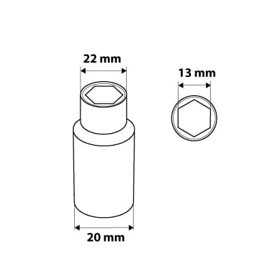 1/2" lang sekskantfatning, 13 mm