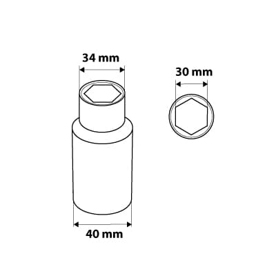 1/2" pitkä kuusikulmainen kanta, 30 mm
