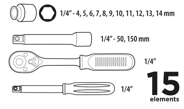 Topnøglesæt 1/4", 15 stk.