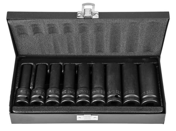 Slagfatninger 1/2", E10-E24, sæt med 9, CrMo