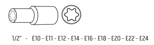 Slagfatninger 1/2", E10-E24, sæt med 9, CrMo
