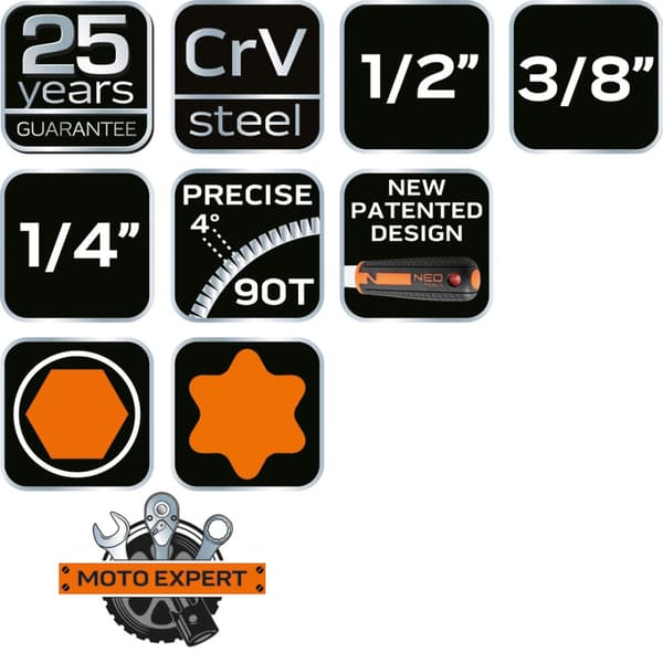 Hylsnycklar 1/2", 3/8", 1/4", set med 219 delar, CrV