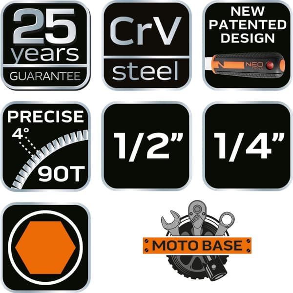 Hylsnycklar, 1/4", 1/2", CrV, set om 94 st