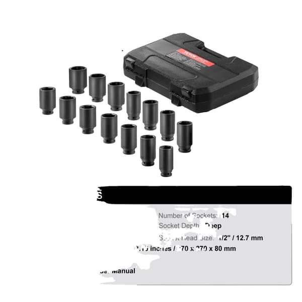 Impact Socket Set, 14 Styk, Dyb Design,14 stk