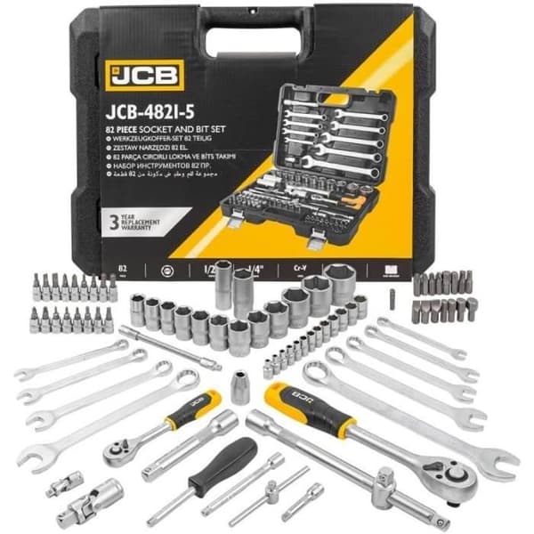 JCB Verktygssats 82 delar 14,12 6-kant 4-32 mm Verktygsväska Verktygssats
