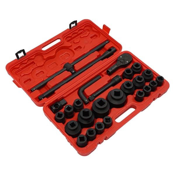 Drive Impact Socket Set, 26 Stykker, Brugervenligt Ratchet Design,Rød
