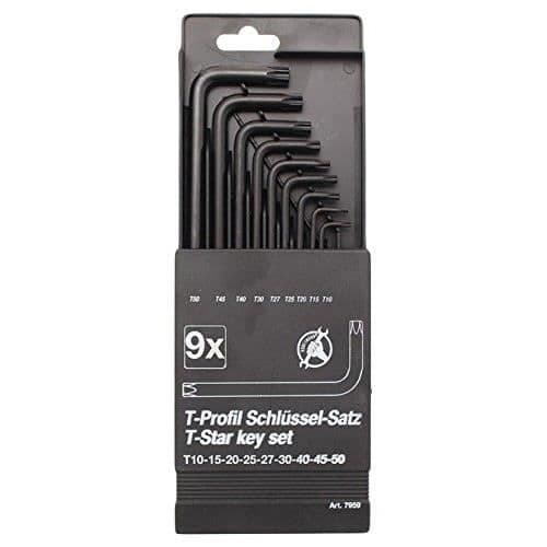 Kraftmann Torx skruvnyckelset - 9-delat set i svart krom-vanadinstål - Storlek T10 till T50