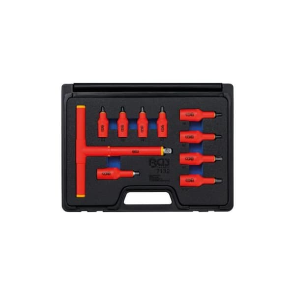 BGS TECHNIC VDE uttagssats - hona fyrkantsdrift 10 och 12 mm - hona sexkant 4-10 mm - 10 st - 7132