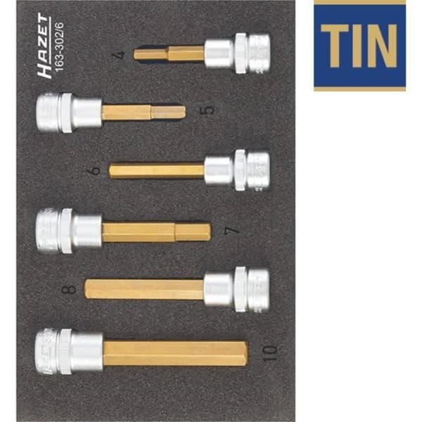 Hylsnyckelsats - HAZET - 163-302-6 - 6 delar - Hål 3/8" - Inre sexkantsformat