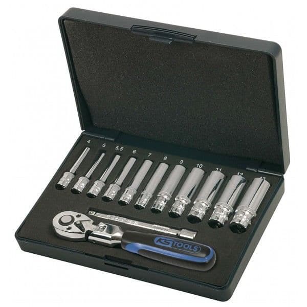Box med 6-punkts uttag - 1/4" - KSTOOLS - CHROMEplus - 13 st
