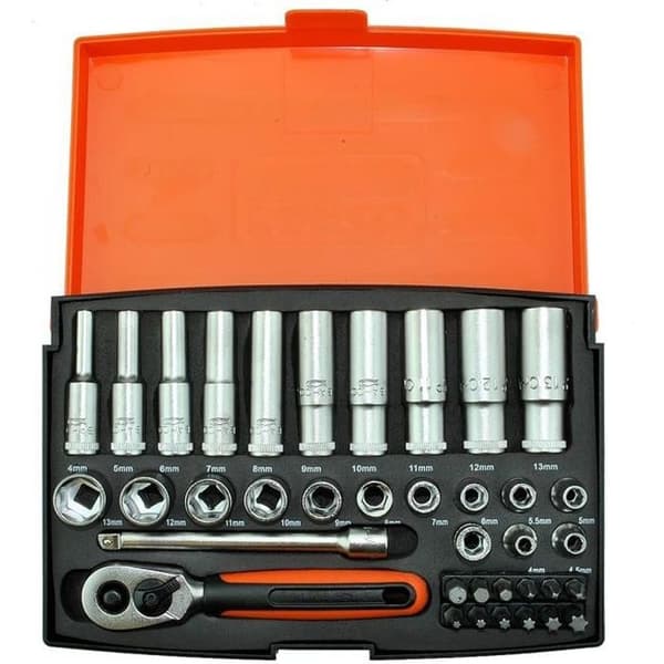 BAHCO Set med 37 st 1/4" metriska hylsor och SL25L bits