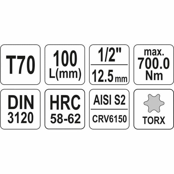 Douilles - ändtillbehör Yato - YT-04329 - Torx-hylsa 1/2T70 x 100 mm ()
