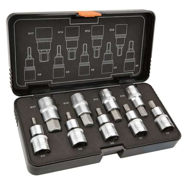 Hexagonala bitar på hylsa - NEO TOOLS - 55 mm - CrV och S2 stål - 9 bitar - 6 sidor
