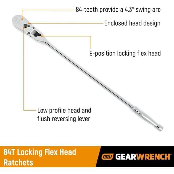 3-delat nyckelset med spärrhandtag - GEARWRENCH - 81276A-07 - 84 tänder - Flexibel huvud - Stållegering