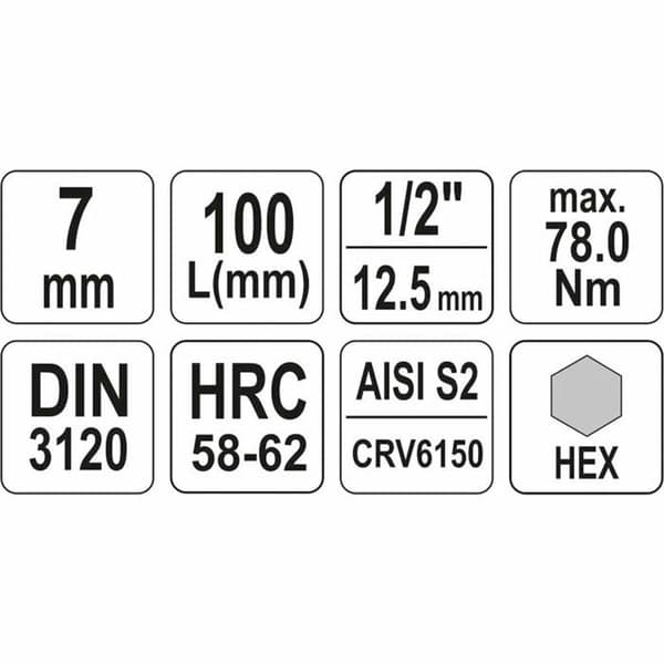 Douille - ändstycken Yato - YT-04393 - Sexkantig hylsa 1/2H7 x 100 mm lång ()