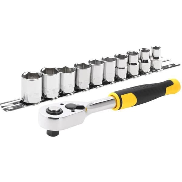 Set med 11 delar - STANLEY - 72 tand 3/8" spärr - 10 12 punkters uttag - Ergonomiskt bi-material handtag