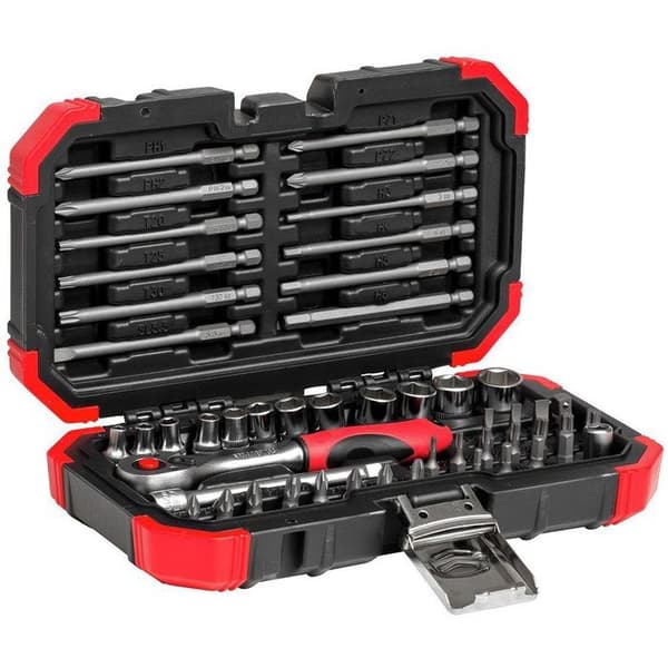 Sortiment av ändar och hylsor - Gedore RED - R33003051 - 51 bitar - 72-tands spärr - Zinkfosfatbehandlad