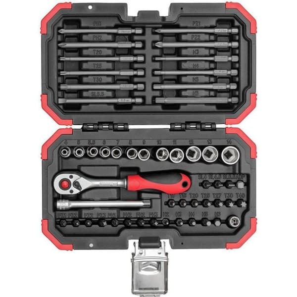 Sortiment av ändar och hylsor - Gedore RED - R33003051 - 51 bitar - 72-tands spärr - Zinkfosfatbehandlad