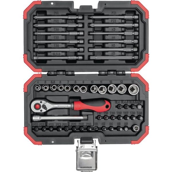 Sortiment av ändar och hylsor - Gedore RED - R33003051 - 51 bitar - 72-tands spärr - Zinkfosfatbehandlad