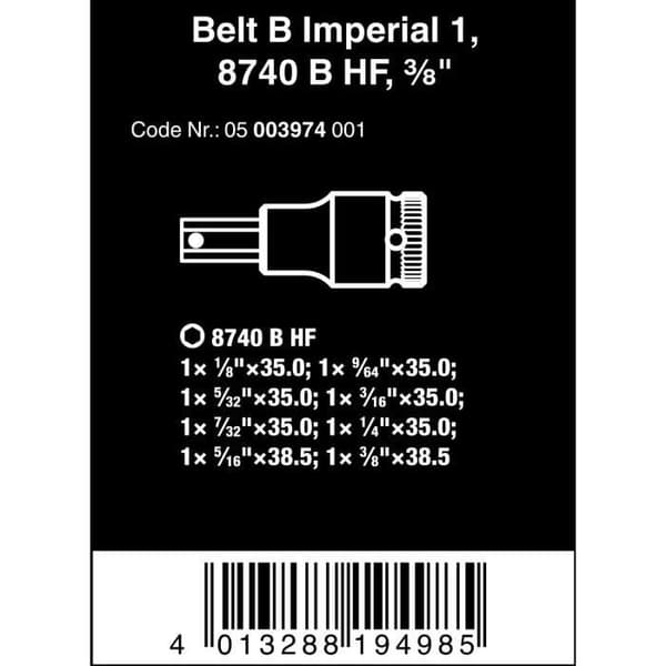Wera Belt B Imperial 1 Set med Zyklop 38 Hylsor för Insexskruvar med hållfunktion, 8 delar, Svart