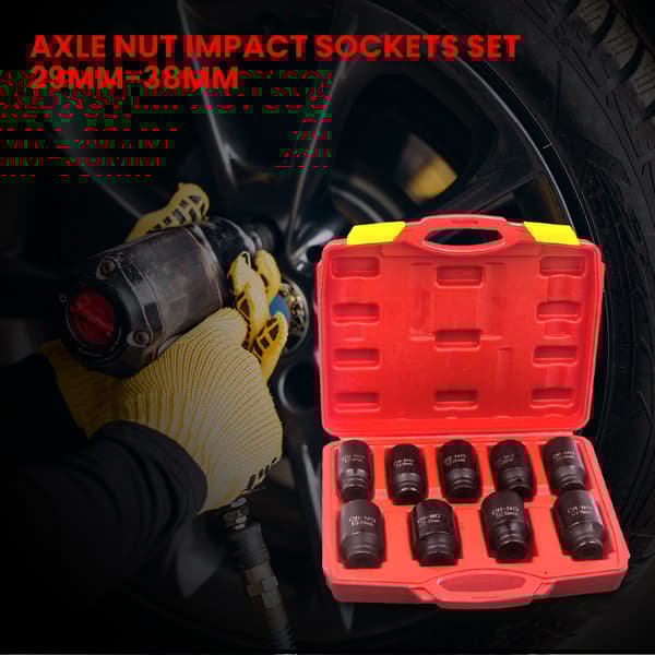 Djup Impact Socket Kit, 1/2" Driv, 9 Nycklar Inkluderade, Högpresterande Material