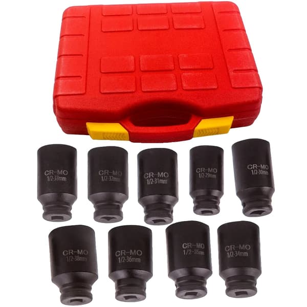 Djup Impact Socket Kit, 1/2" Driv, 9 Nycklar Inkluderade, Högpresterande Material