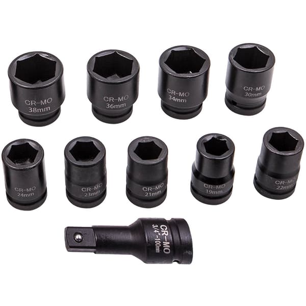 Impact Socket Set, 16-delt dyb 3/4 tommer drev, holdbar metalæske, nøglestørrelse 19-50 mm