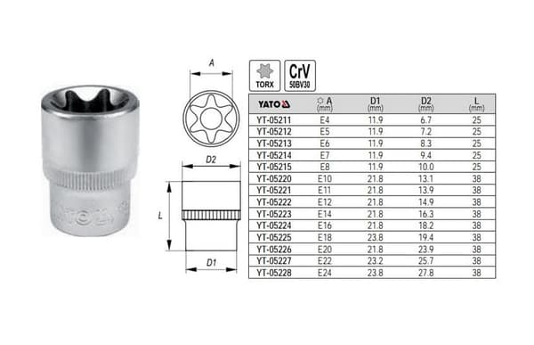YATO TORX-HYLSA 1/2" E14