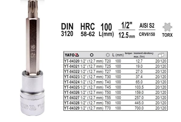 YATO TORX-NYCKEL 1/2" T40x100mm