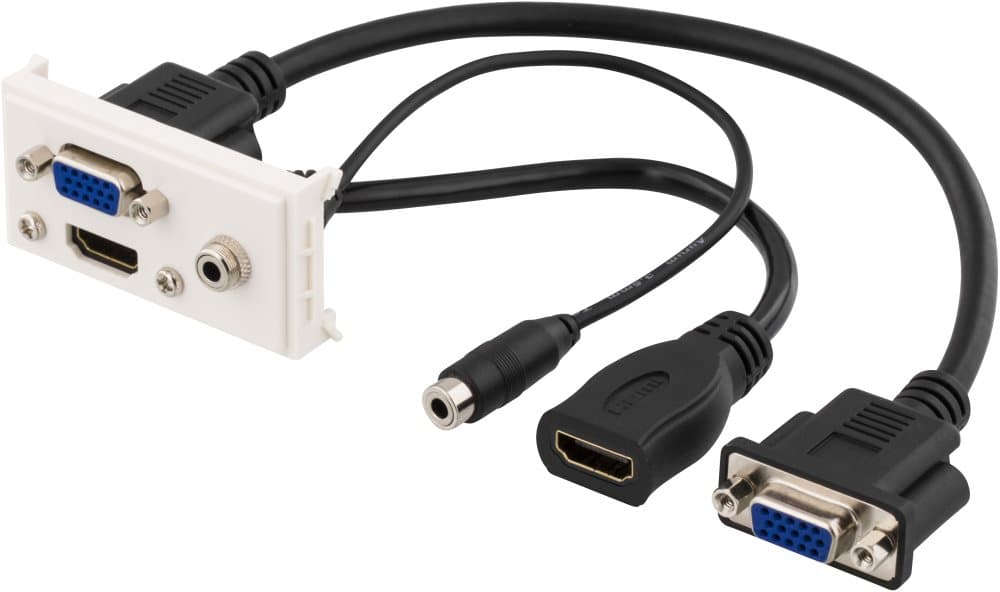 DELTACO Stikpanel, 1xVGA, 1xHDMI, 1x3,5mm, HD15 hun, 19-pin hun, 3,5mm