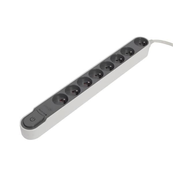 CHACON Power strip block med blixtskydd med switch 8 uttag 16A 1,5m grå
