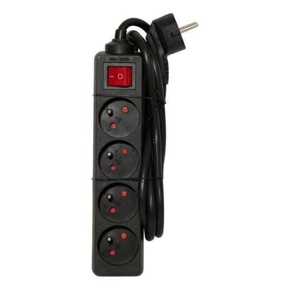 CHACON Power strip med switch 4-uttag 16A 1,5m svart