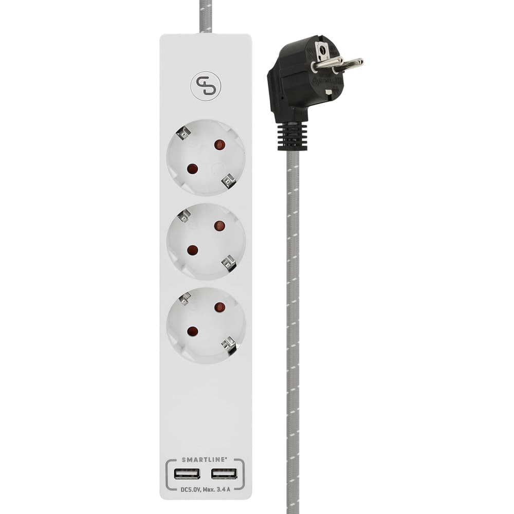 SMARTLINE Grenuttak 3-veis/USB Hvit