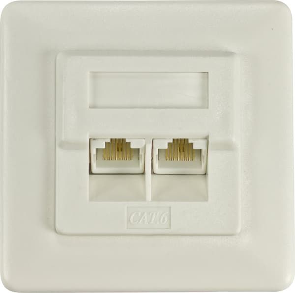 Socket-outlet 2xRJ-45, Krone terminal, UTP, Cat6, white Hvit