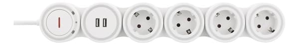 Flexible 4-Socket Power strip, 1.4m, 16A 3500W, 2x USB-A, wh