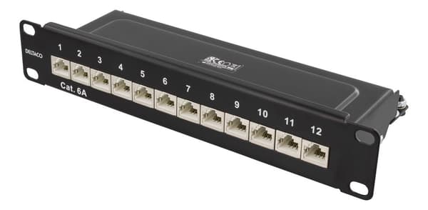 10" patch panel, 12xRJ45, Cat6a, STP, 10Gbps, metal, black