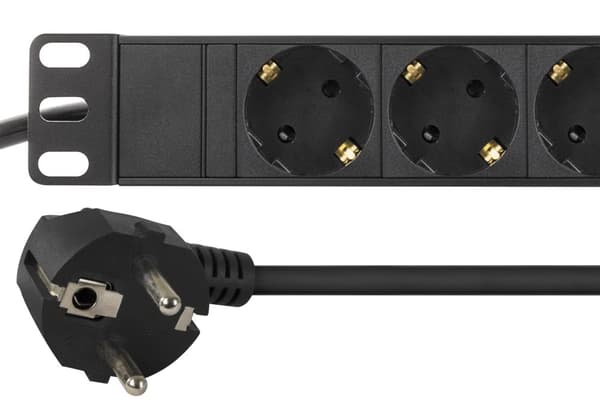 Power outlet, 9xCEE 7/3, 1xCEE 7/7, pet-protected, 2m,black