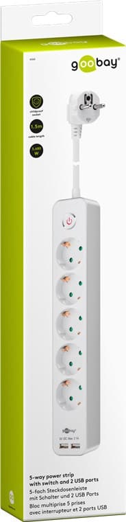 Stikdåse 5 udtag med afbryder og USB