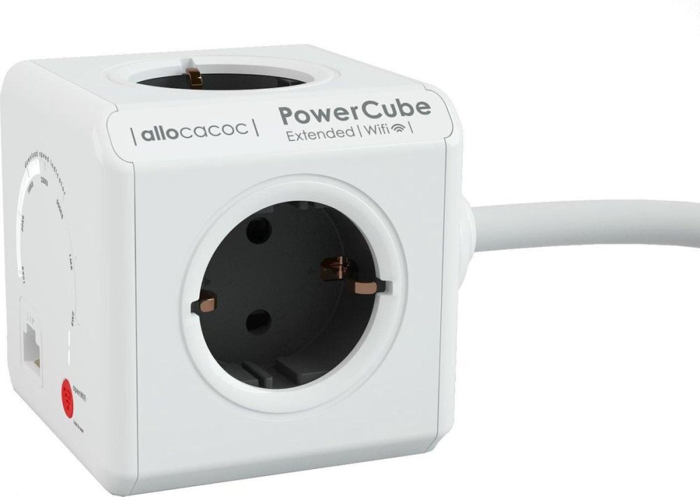 PowerCube Extended WiFi Range Extender, grenuttag, 4 uttag, 1.5m, vit / grå
